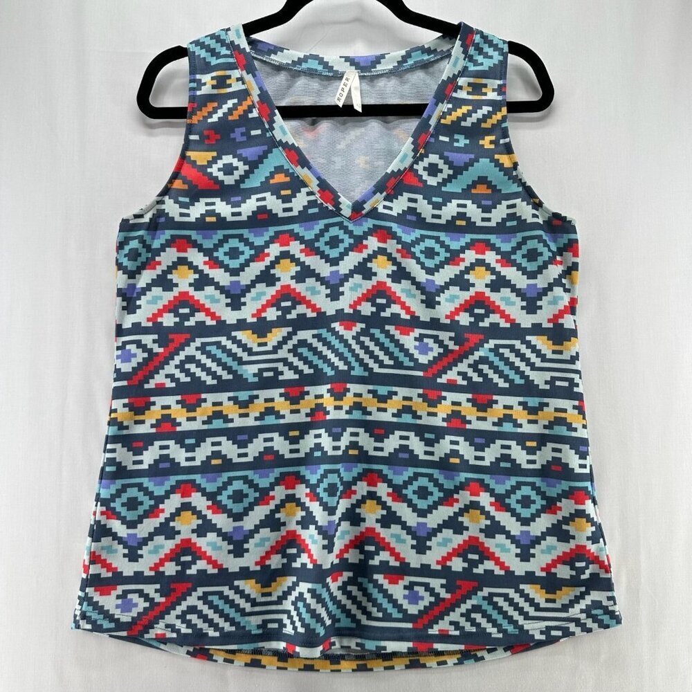 Roper Tank Top Womens Size L Southwestern Aztec V-Neck Sleeveless Shell Blue - Picture 2 of 11